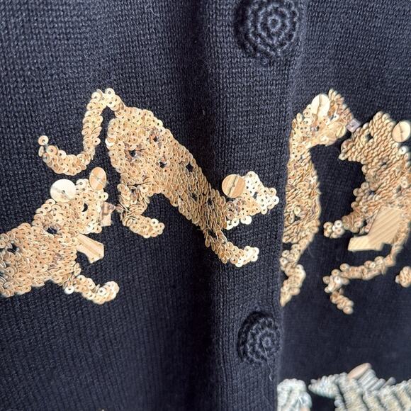 Michael Simon Vintage Sequined Safari Animal 3/4 Sleeve Cardigan W1555 Sz L - Picture 7 of 11